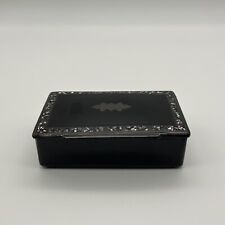 Antique Victorian Black Lacquer Snuff Trinket Box with Mother of Pearl Inlay picture
