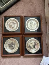 Norman Rockwell Franklin Mint Sterling Silver Christmas Plates Set of 4 Framed picture
