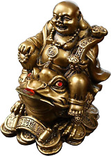 Feng Shui Laughing Buddha, Wealth Laughing Buddha Sit on Money Frog Statue Lucky picture
