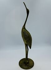 Vtg Solid Brass Heron Crane Egret Bird Figurine MCM 12 In.Tall Sculpture Coastal picture