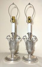 pair of 2 antique ornate figural silverplate Neoclassical electric table lamps picture