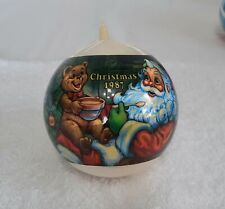 Vintage Unbreakable Satin Ornament 1987 Santa With Teddy Bear And Mouse picture
