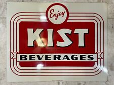 Vintage KIST Beverage Flange Sign Original Enjoy Soda Painted Metal 17.5x22” picture