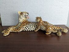Vintage Ronzan Leopard Figurine Resting Attacking Cub Statue Made in Italy 755 picture