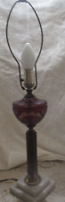 Antique Ruby Red Bohemian Crystal Cut to Clear Glass Table Lamp with Marble Base picture