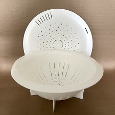 Tupperware Large 13” Double Colander 3 Qt Strainer + Cover 2 Piece White #3105 picture
