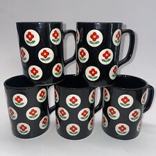 Set of 5 Vintage OTAGIRI Japan Black Mug with Red and Yellow Floral Circles picture