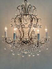 Antique French Crystal Macaroni Ultra Beaded Italian Chandelier 6 Light Birdcage picture