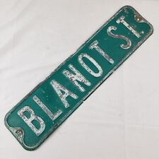 Vintage Antique Blanot St Embossed Heavy Metal Green Street Road Sign Man Cave picture