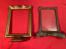 pair of standing antique wood frames - 1 pie crust - 1 sculptured arts & crafts picture