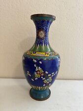 Vintage Large Chinese Blue Cloisonne Vase w/ Floral Decoration picture