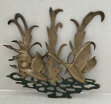 Vintage Mid Century Brass Flying Geese Duck Bird Cattail Wall Art / Cabin Decor picture