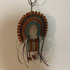 VINTAGE NATIVE AMERICAN HEAD DRESS BEADED SAFETY PIN ORNAMENT-UNIQUE picture