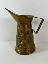 VINTAGE LOMBARD ENGLAND EMBOSSED MUSICIAN SCENE PRESSED BRASS PITCHER JUG 6 3/4” picture