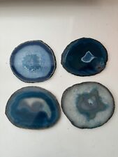 Large Natural Blue Agate Slices Geode Coaster 4 pieces picture