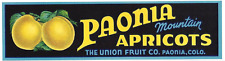 Original PAONIA Colorado mountain apricot crate label Paonia blue border picture