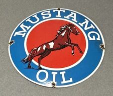 VINTAGE DOMED 12” MUSTANG HORSE PORCELAIN SIGN CAR GAS OIL picture