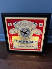 Vintage 1980’s Budweiser Anheuser Bush Lighted Clock Beer Logo Sign picture