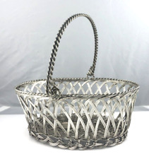 Vintage silver colored wire basket with handle picture