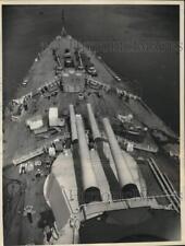 1960 Press Photo Men Stripping HMS Vanguard for Scrap Sunbathe on Deck picture
