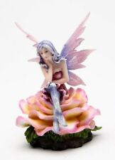 Ebros Pink Ice Flower Fairy Sitting on a Rose Statue Figurine 4.5 Inch Height picture
