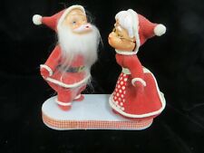 Vintage 1950s-60s Red Flocked Kissing Santa & Mrs Claus Figurine picture