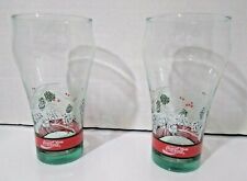 Vintage Libbey Lot of 2 Coca Cola Christmas Soda Glasses Coke Holiday Glass picture