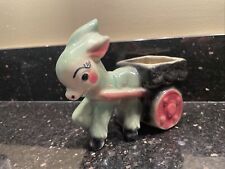 VTG Shawnee Anthropomorphic Donkey with Cart Planter Trinkets Mint Green Pink  picture
