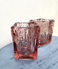 Vtg Pink Glass Gothic DRIP Tealight Votive Candle Holders WNS Pair Halloween picture