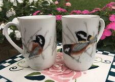 TWO Porcelain Coffee Cups ~Mugs with Chickadees by Otagiri of Japan holds 8oz picture