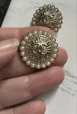 Chanel Vintage Stamped Gold Pearl Metal Logo Pearl  Buttons 27 mm Lot of 2 Large picture