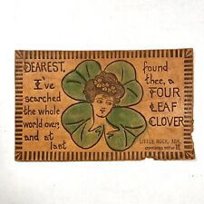 Antique Leather Postcard 1907 Early 1900s Posted Woman Clover Vintage picture