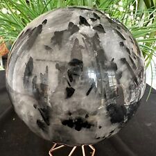 8.14LB TOP Natural black tourmaline Quartz ball carved Crystal Sphere Healing picture