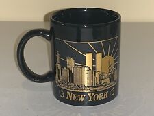 Vintage Pre 9/11 Black w 22 KT Gold New York Skyline w Twin Towers Souvenir Mug picture