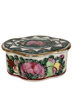 Trinket Pill Box Hand Painted Stunning Roses Vintage Oriental Lidded Vibrant picture