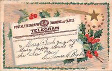 1912 New Year PC of a Shooting Star & Holly by a Postal Telegraph Cable Telegram picture
