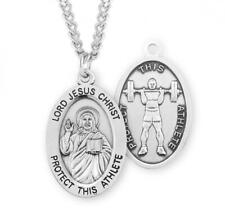 Lord Jesus Christ Sterling Silver Weight Lifting Male Athlete Medal 1.1in x0.7in picture