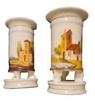 2 19th Century Antique French Porcelain Scenic Spill Vases With Egyptian  Feet picture