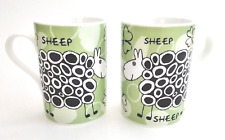 Irish Home Ceramics Smiling Sheep Shamrocks 2 Mugs Green White Ireland 12 oz picture