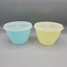 VTG Tupperware Round 12oz Storage Container Bowls Set of 2 Yellow Blue 148-18 picture