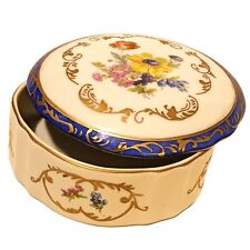 HF Elios Italian Porcelain Trinket Box Handpainted Peint Main Blue Floral Lidded picture