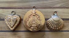 Lot Of 3 Vintage Birth Gramm Copper Molds From Switzerland.  Heart, Bee & Shell picture
