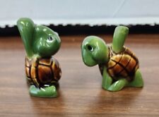 Turtle Salt & Pepper Shaker Set Yoga Exercising Anthropomorphic Green And Brown  picture