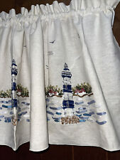 HAND Embroidered Linen VALANCE Lighthouse Nautical 58
