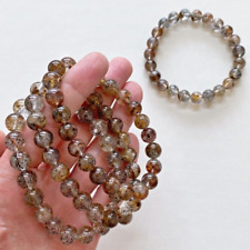 Natural 8mm Biotite Mica Rutilated Quartz Crystal Round Beads Stretch Bracelet picture