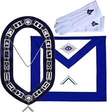 Masonic Blue Lodge Officer Worshipful Master Apron, Silver Chain Collar & Gloves picture