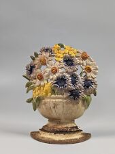Antique HUBLEY Cast Iron Flowers in Vase Door Stop Daisy Bowl #452 picture