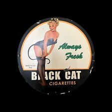 BLACK CAT CIGARETTES BIKINI PINUP GIRL GAS PUMP OIL GARAGE PORCELAIN ENAMEL SIGN picture