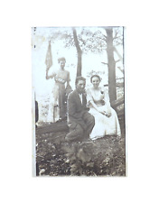 RPPC Edwardian Clothing 2 Women 1 Man Sitting on a Fallen Tree picture