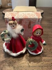 Vintage Norcrest Christmas Girl Figurine With Bottlebrush Wreath  picture